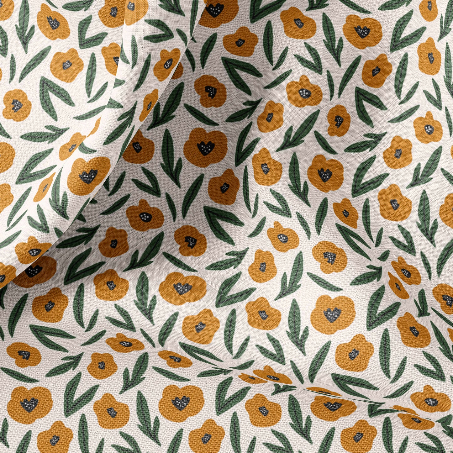 Retro Floral Print Linen By The Yard or Meter, Retro Funky Flowers Print Linen Fabric For Clothing, Bedding, Curtains & Upholstery