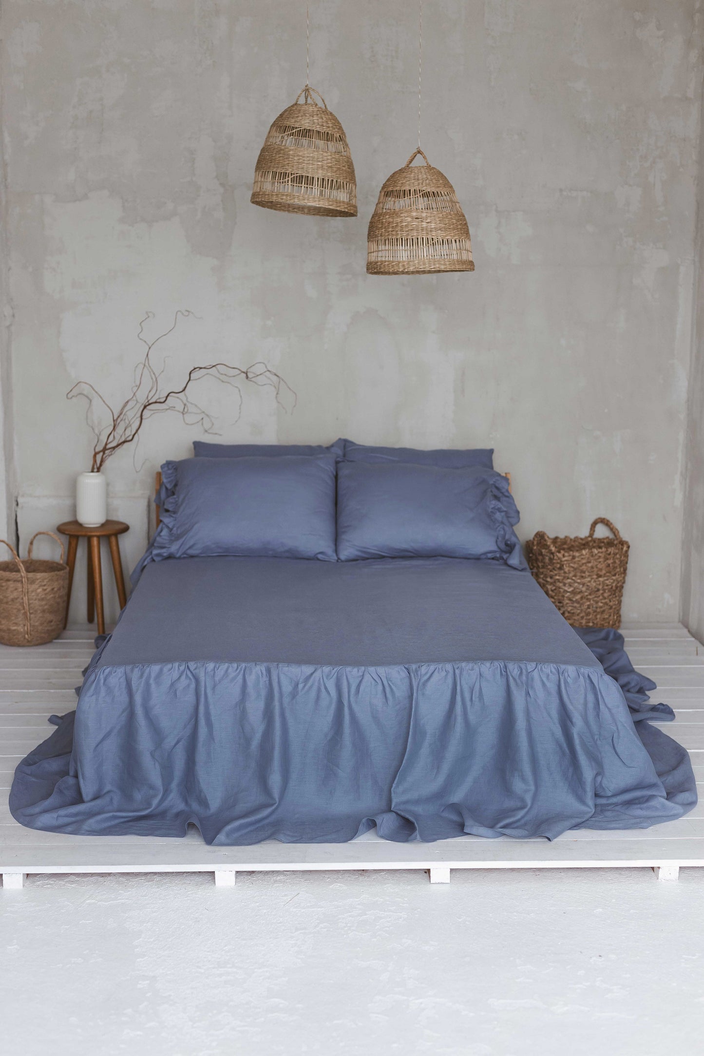 Linen Bed Skirt with Ruffles