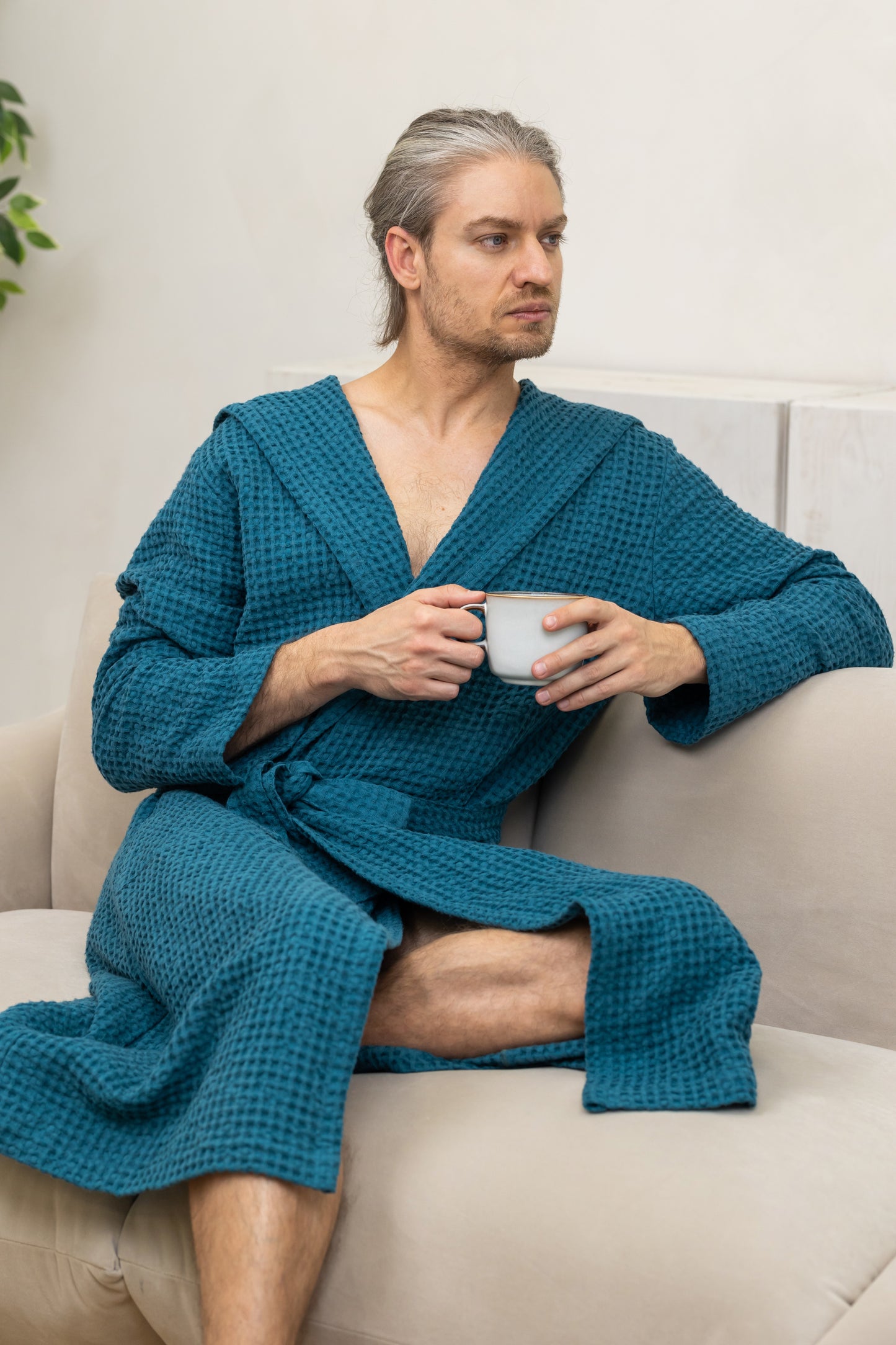 Unisex Linen Waffle Bathrobe