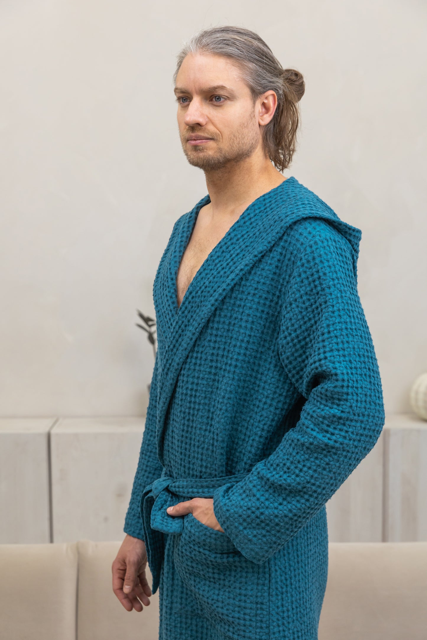 Unisex Linen Waffle Bathrobe