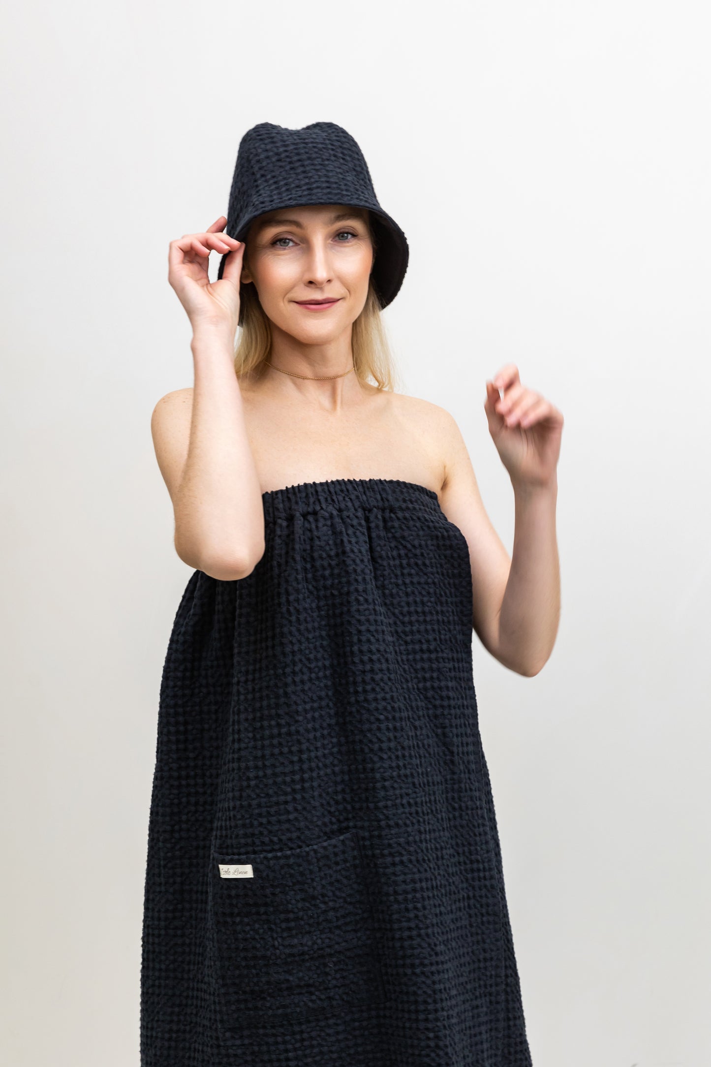 Unisex Waffle Linen Sauna Hat with Hook