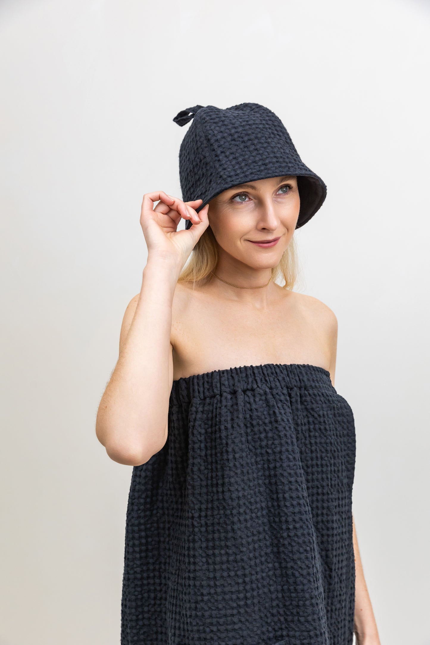 Unisex Waffle Linen Sauna Hat with Hook