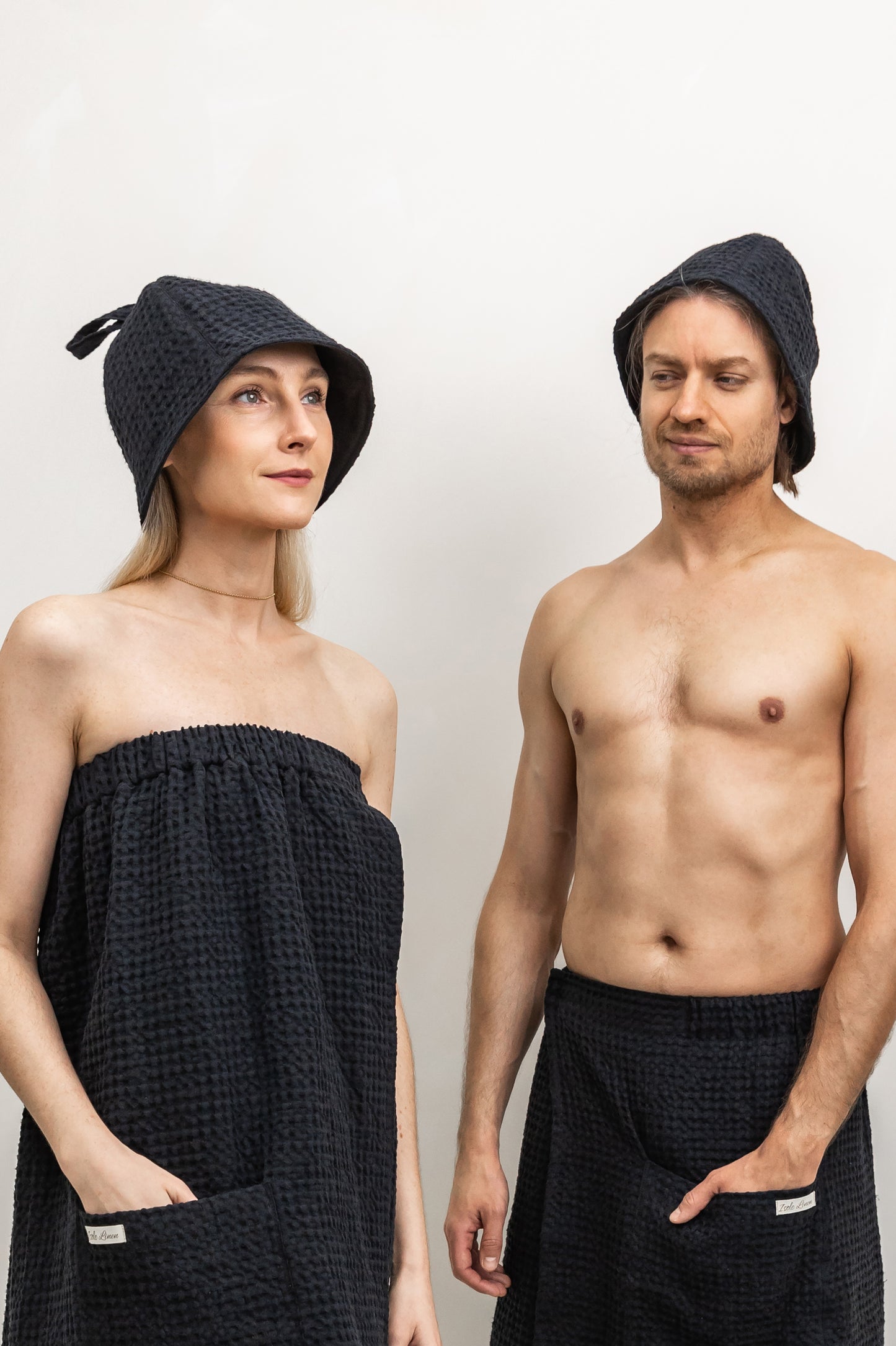 Unisex Waffle Linen Sauna Hat with Hook