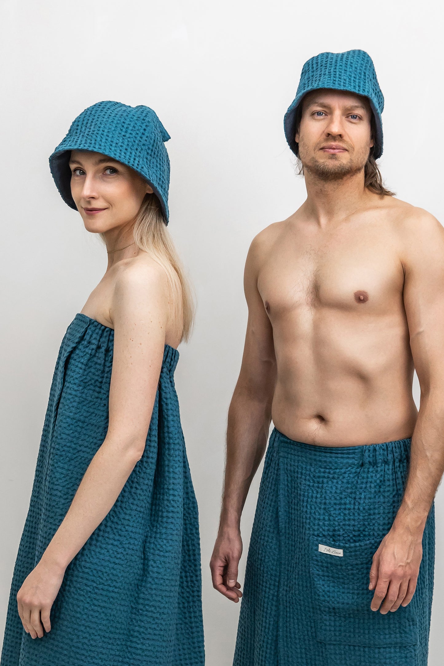 Unisex Waffle Linen Sauna Hat with Hook