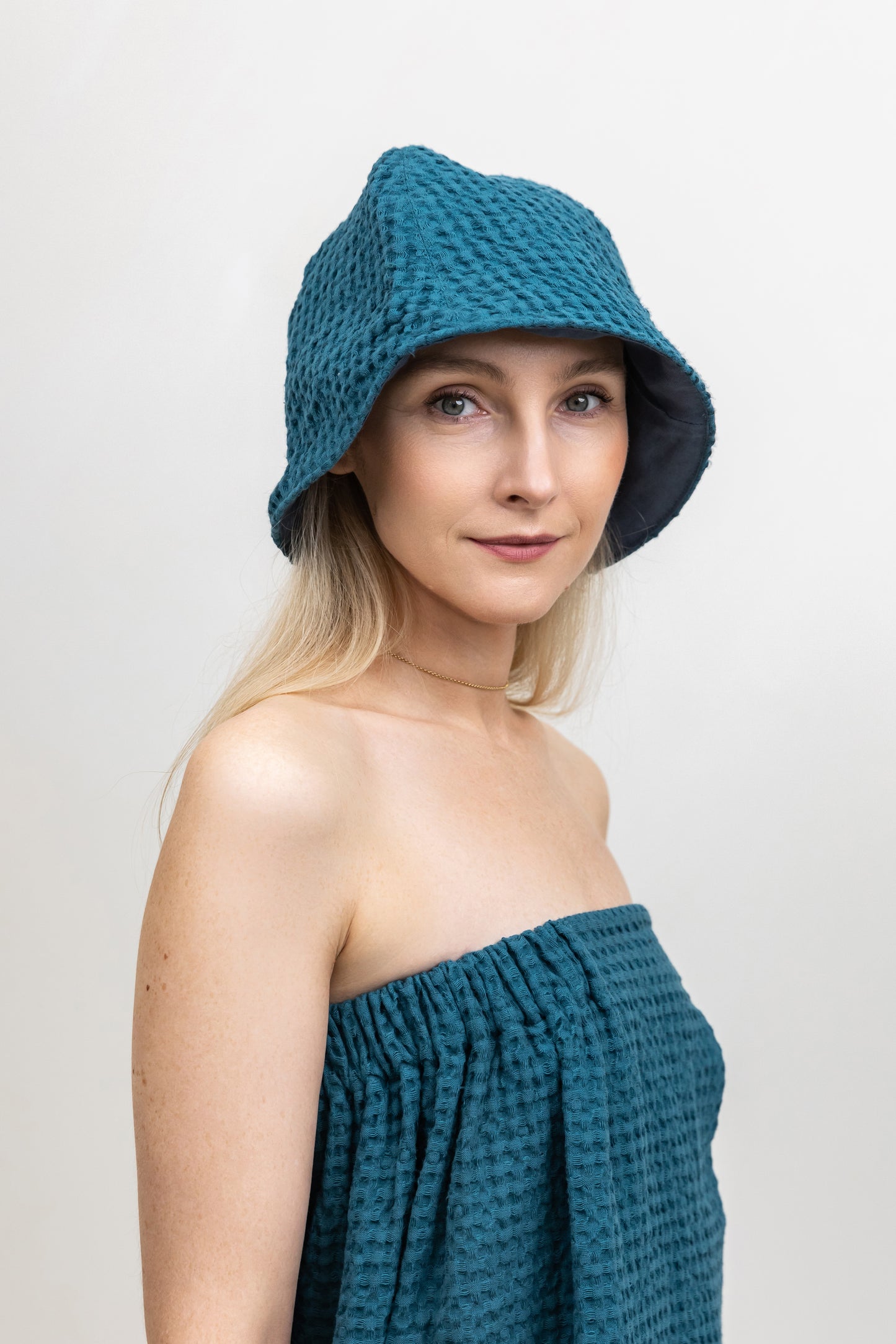 Unisex Waffle Linen Sauna Hat with Hook