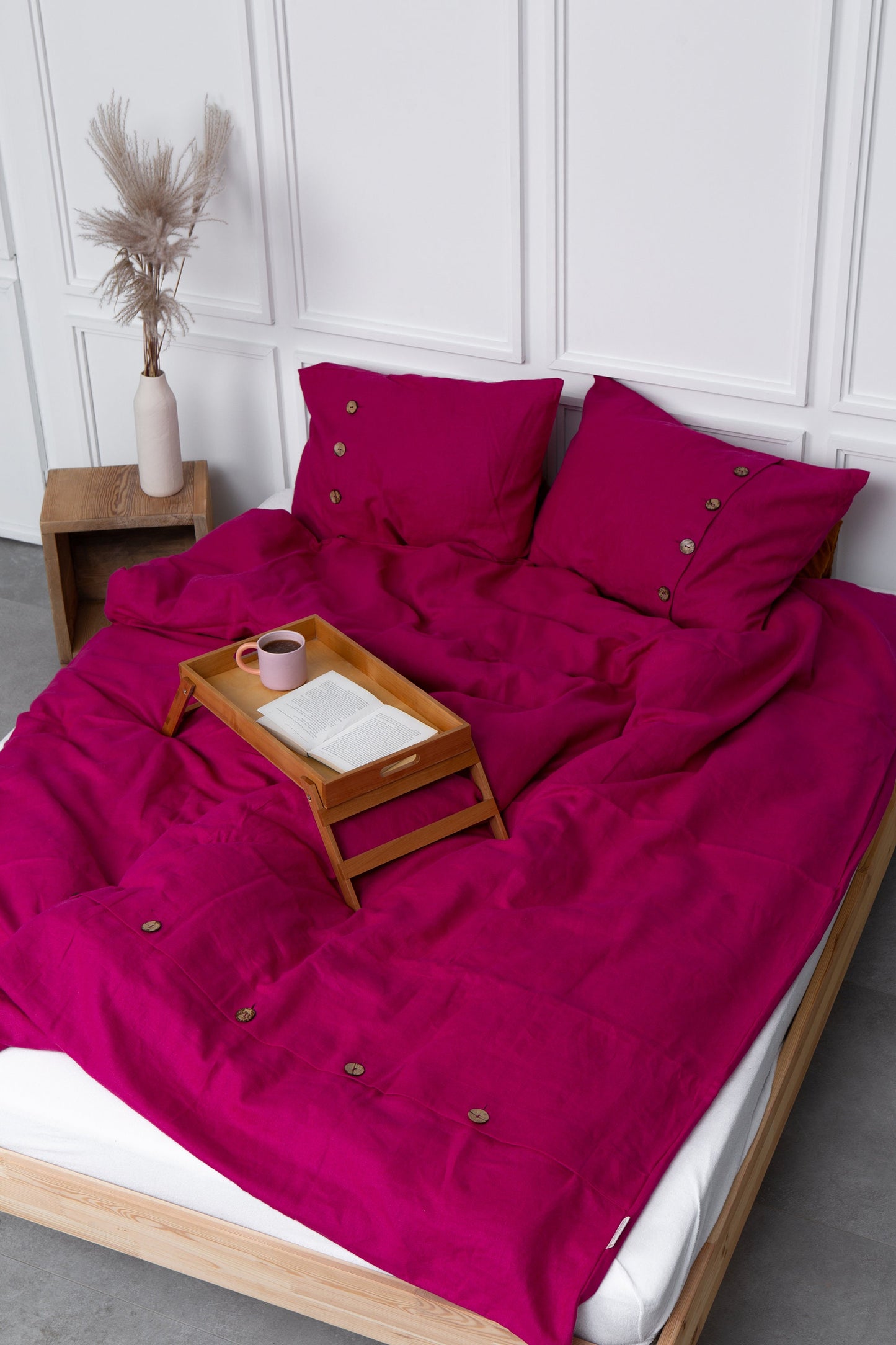 Magenta Linen Duvet Cover Set