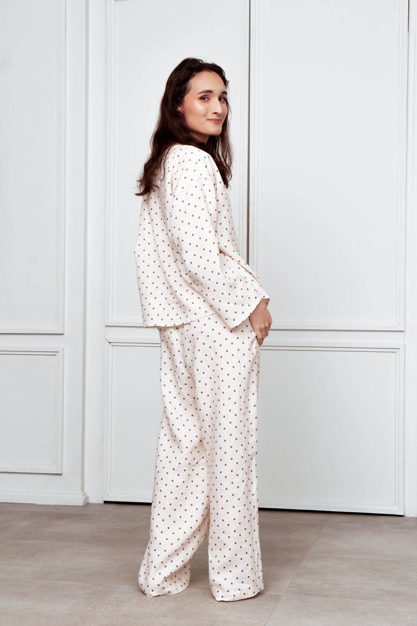 Dotted Long Sleeve Linen Pajama