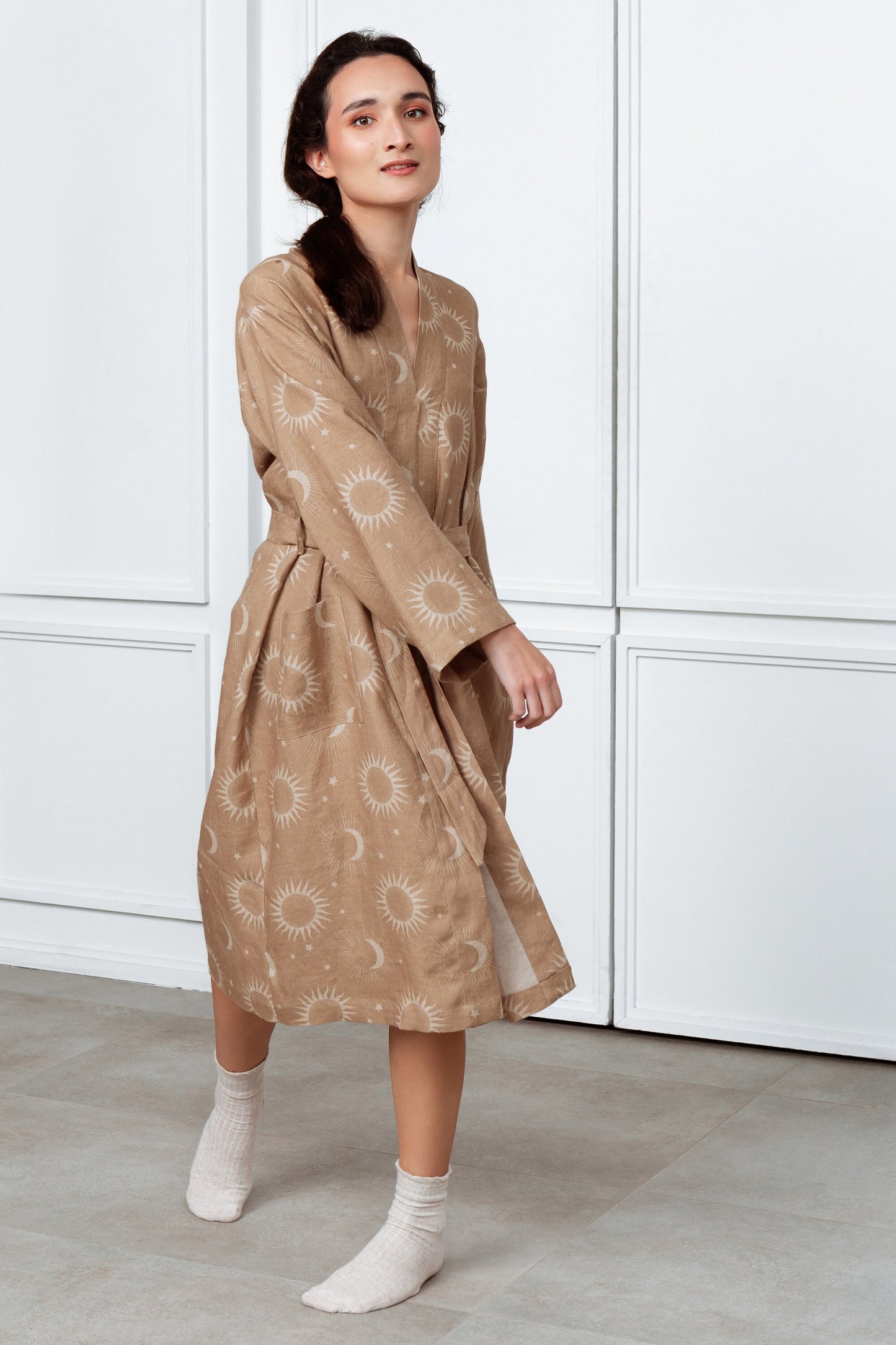 Extremely Soft Linen Bathrobe with a Print