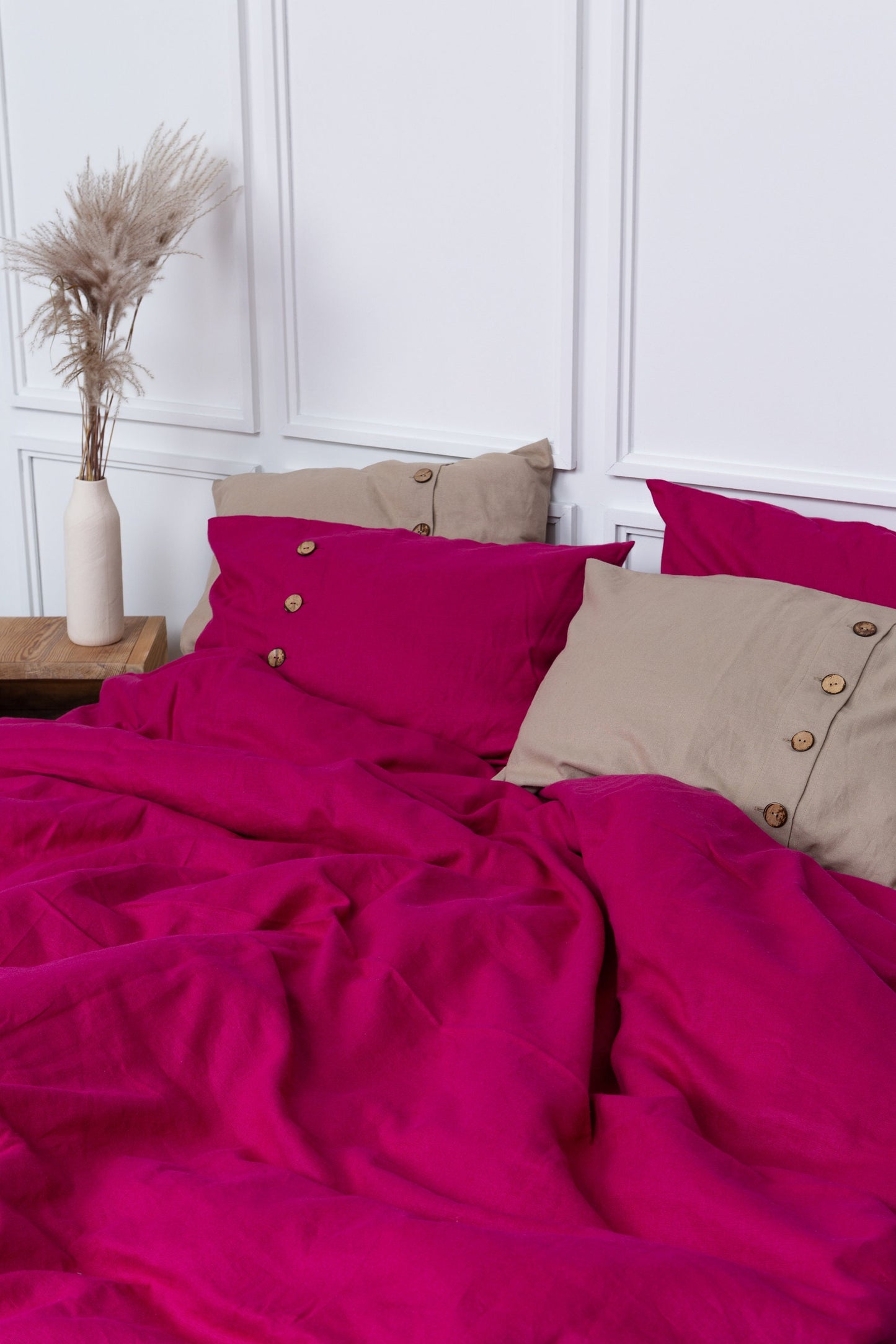 Magenta Linen Duvet Cover Set