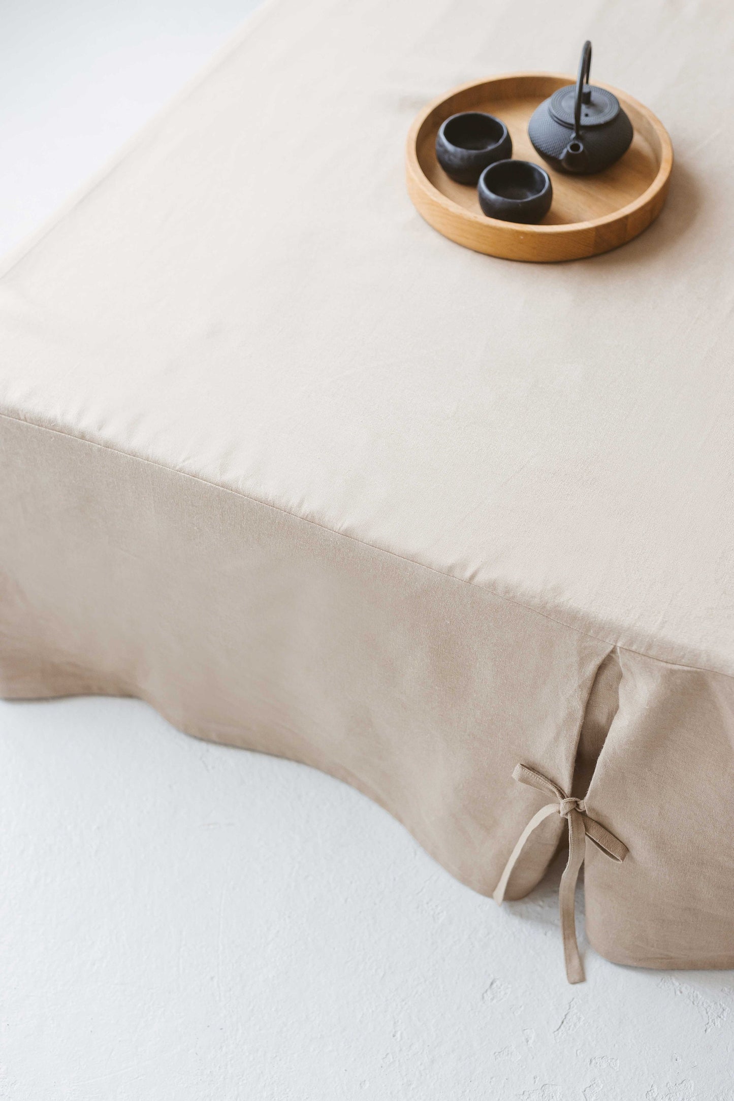 Linen Pleated Bed Skirt with Ties