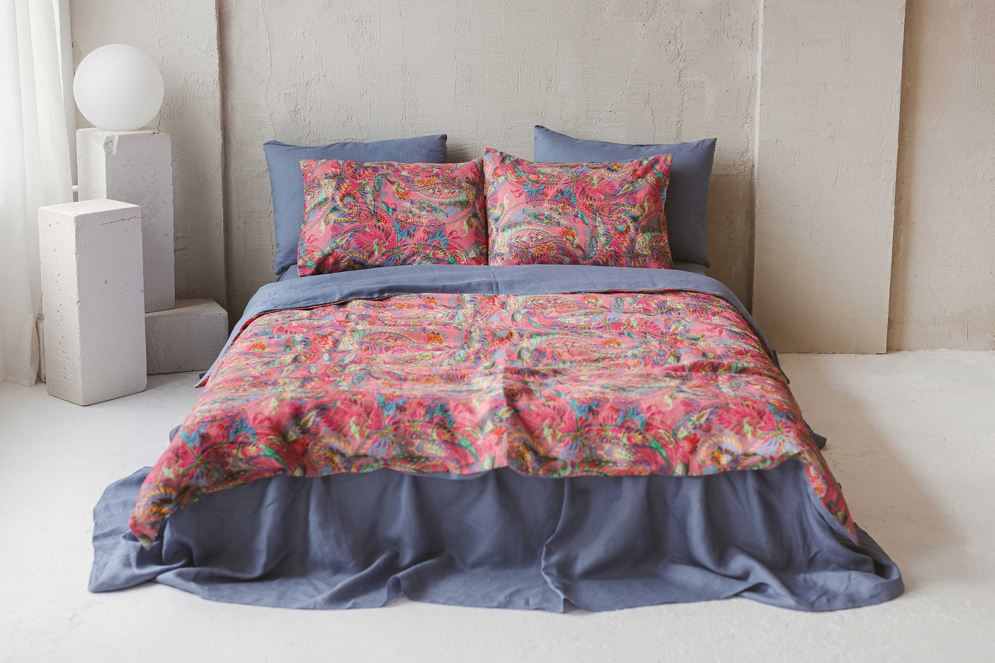 Luxury Linen Duvet Cover Set with Vintage Paisley Print