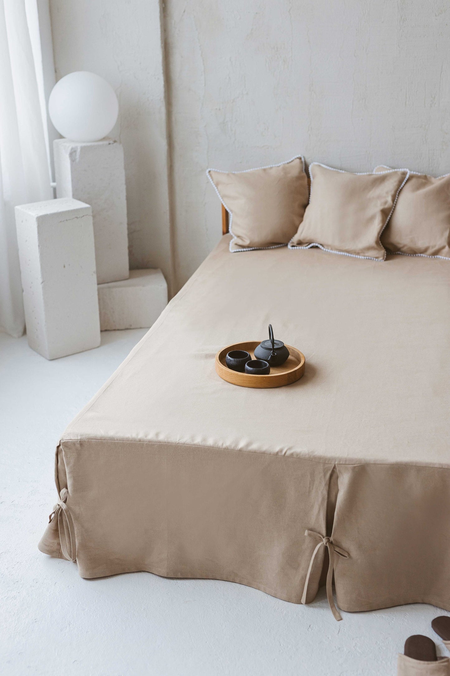 Linen Pleated Bed Skirt with Ties