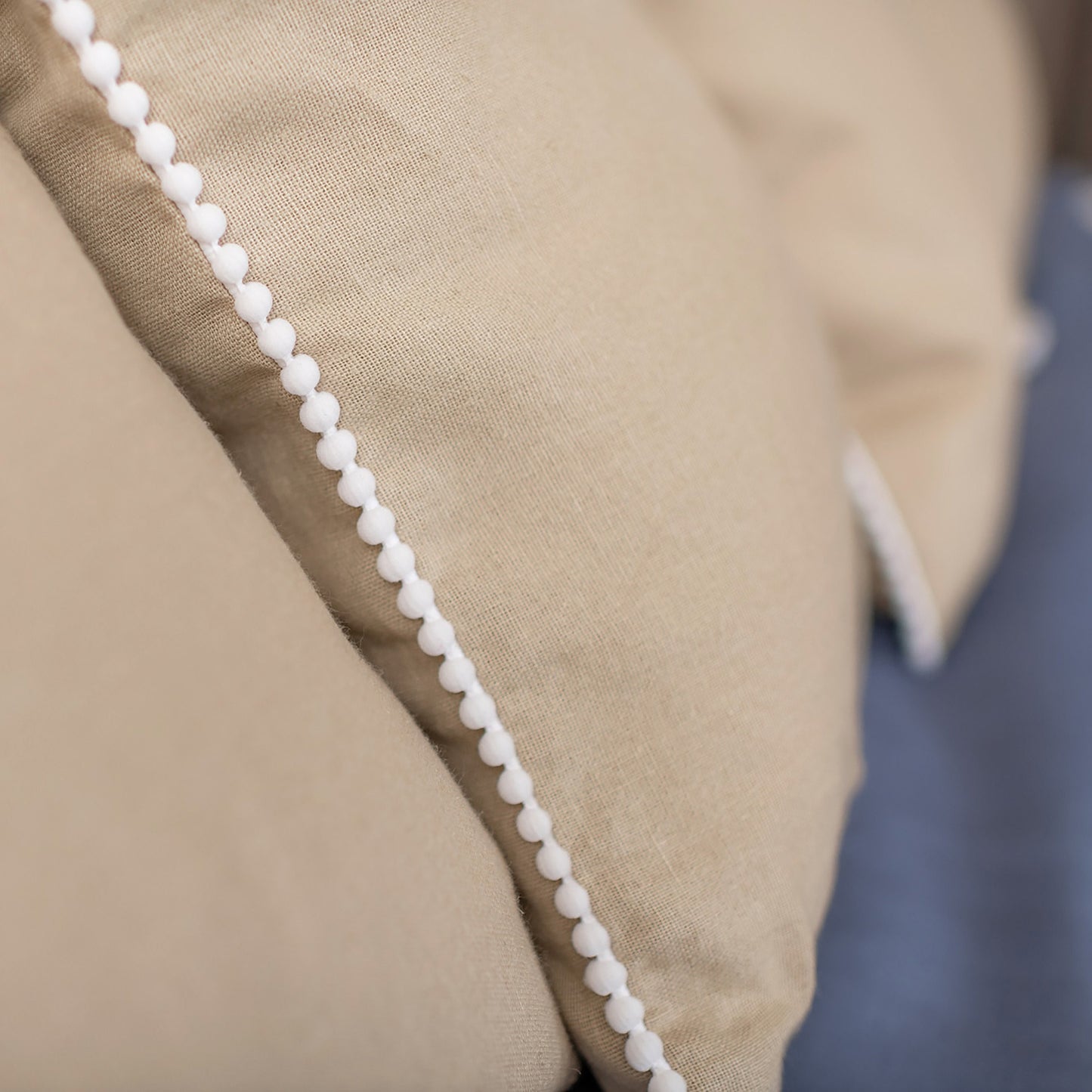 Decorative Linen Cushion with Pom Poms